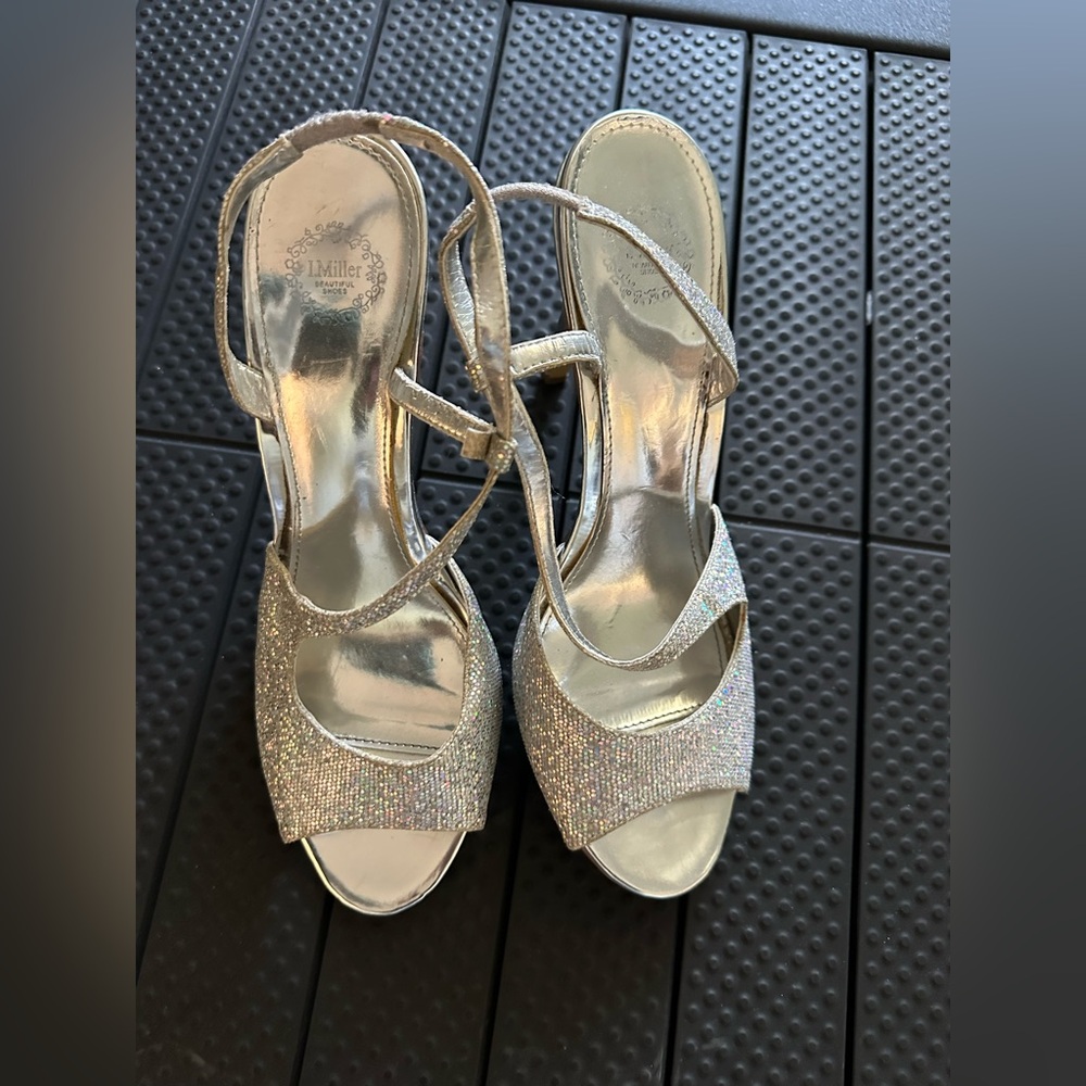 Silver Glitter Open-Toe Dress Heels